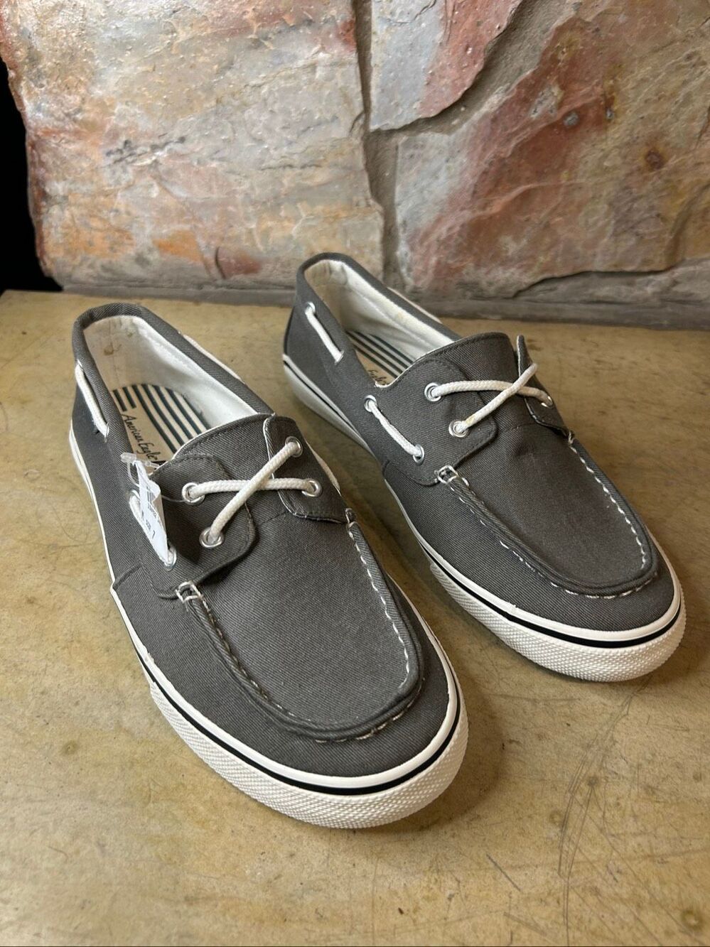 American Eagle Mens Size 7 Gray Canvas Boat Shoes Sperry Style Deck Loafers